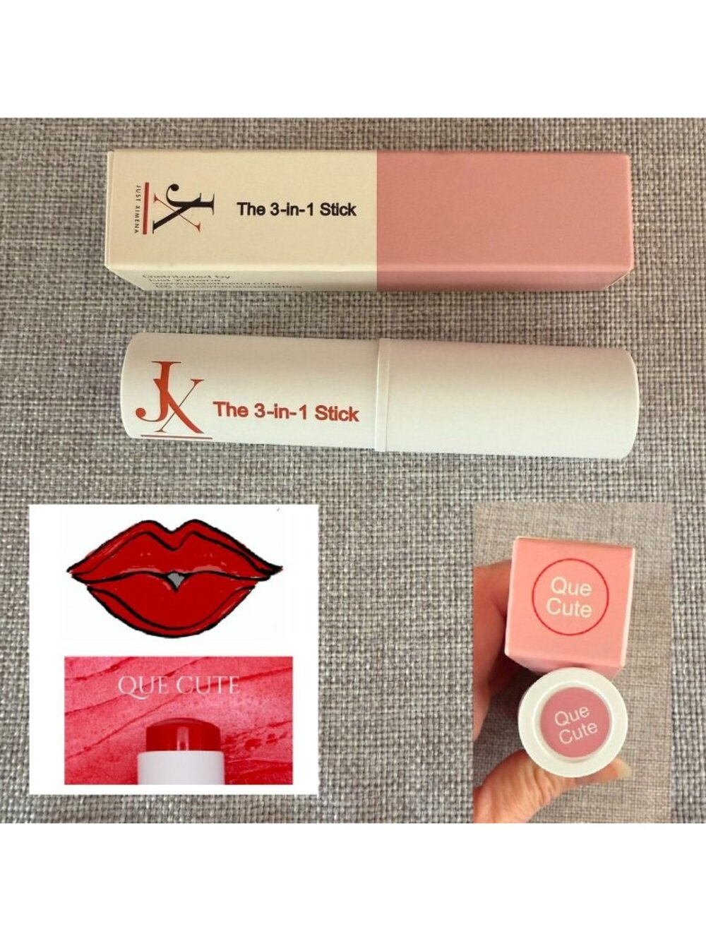 Just Ximena Que Cute 3 In 1 Stick Red Creamy Makeup Lips Cheeks Vegan 7g